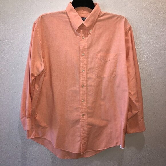 Lands End Mens 17 x 33 Regular Peach Long Sleeve Button Down Collar Dress Shirt - Picture 4 of 11